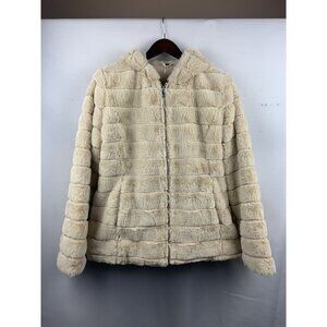 Women’s NWT Giolshon Cream Faux Fur Sweater with Hoodie Size L
